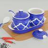 (Set of 2) 220 ML Each Handcrafted Ceramic Pickle Jar/barni with Lid, Tray and Spoon Moroccan Blue
