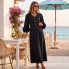 Women's Fashion V-Neck Vacation Dress with 3D Flower, Sleeves, Color