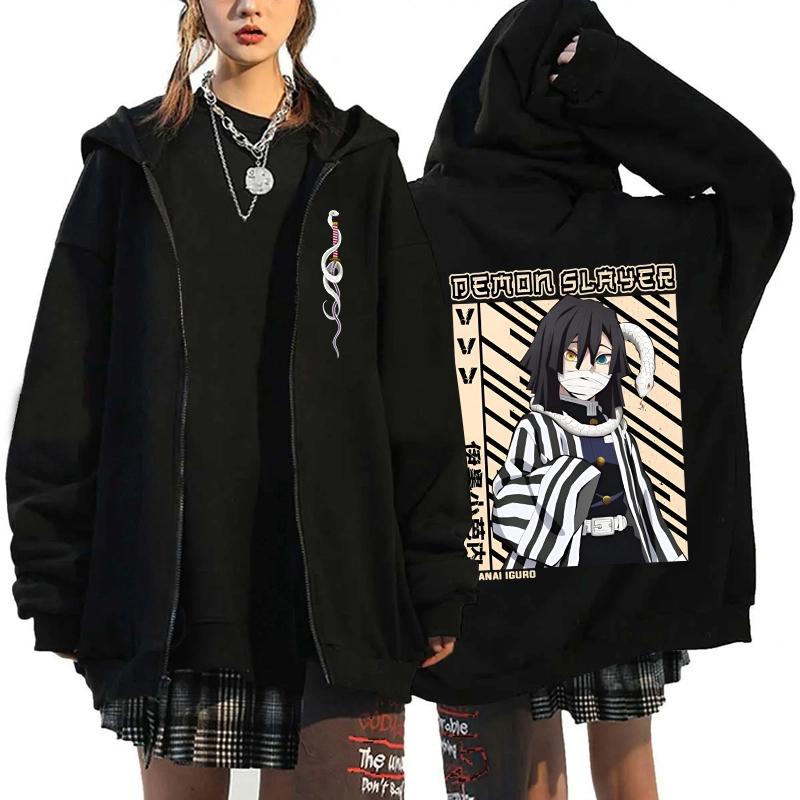 Anime Demon Slayer Blade Hoodie Women Casual Harajuku Fashion Streetwear Long Sleeve Jacket Coat Fleece Zip-Up Hoodie