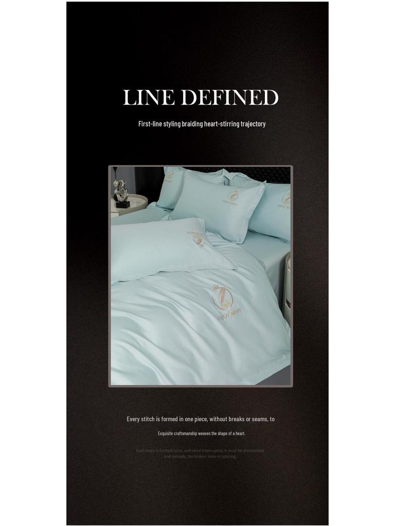 High-End 60s Long-Staple Cotton Embroidered Four-Piece Bedding Set with Duvet Cover & Bed Sheet
