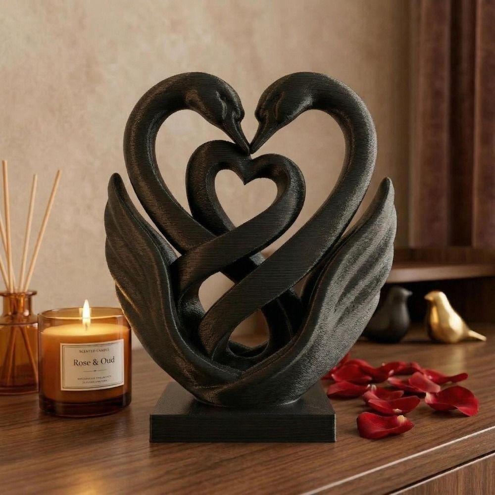 Home Decoration Double Heart Ornament Romantic Style Swan Statue Aesthetic Love Figurine Bedroom