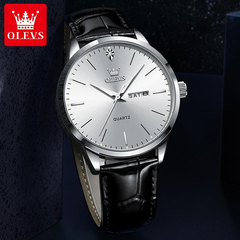 OLEVS 2935  Luxury Brand Hot Selling Styles   Calendar Genuine Leather Luminous Strap Quartz Watch for Man