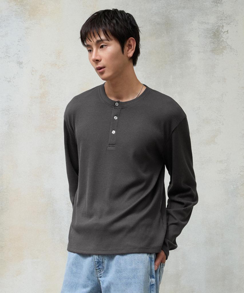 AGOD Soft Henley Neck Long Sleeve [Charcoal]