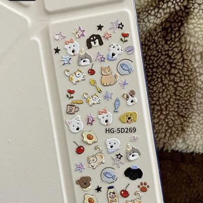 Autocolant Relief 3D Câine Pisică Desen Animat Mini Drăguț Decorațiune Bombată Imprimată UV pentru Cameră Polaroid CCD și Carcasă Telefon Decal pentru Unghii Fete
