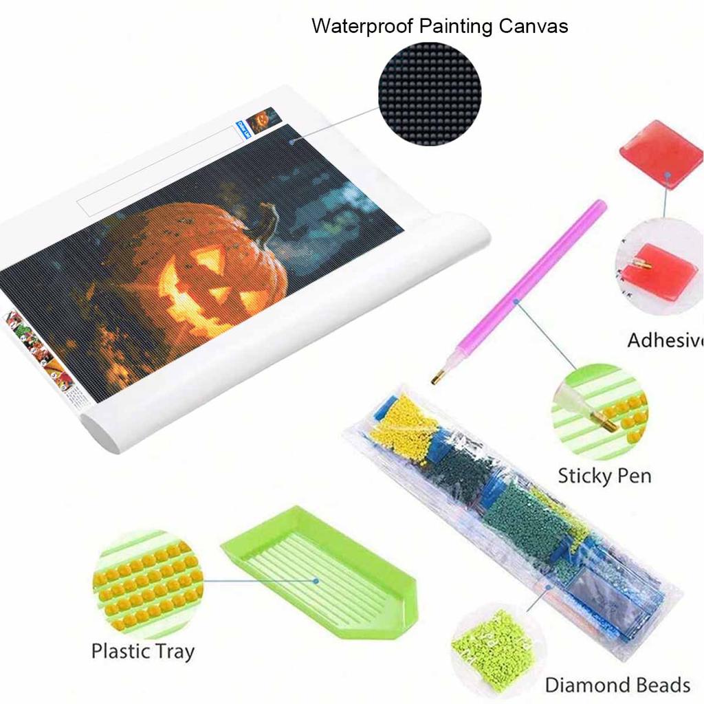5D Diamond Art Painting Kit Spooky Halloween Pumpkin Full Drill Rhinestone Canvas Creative Craft for Home Decoration
