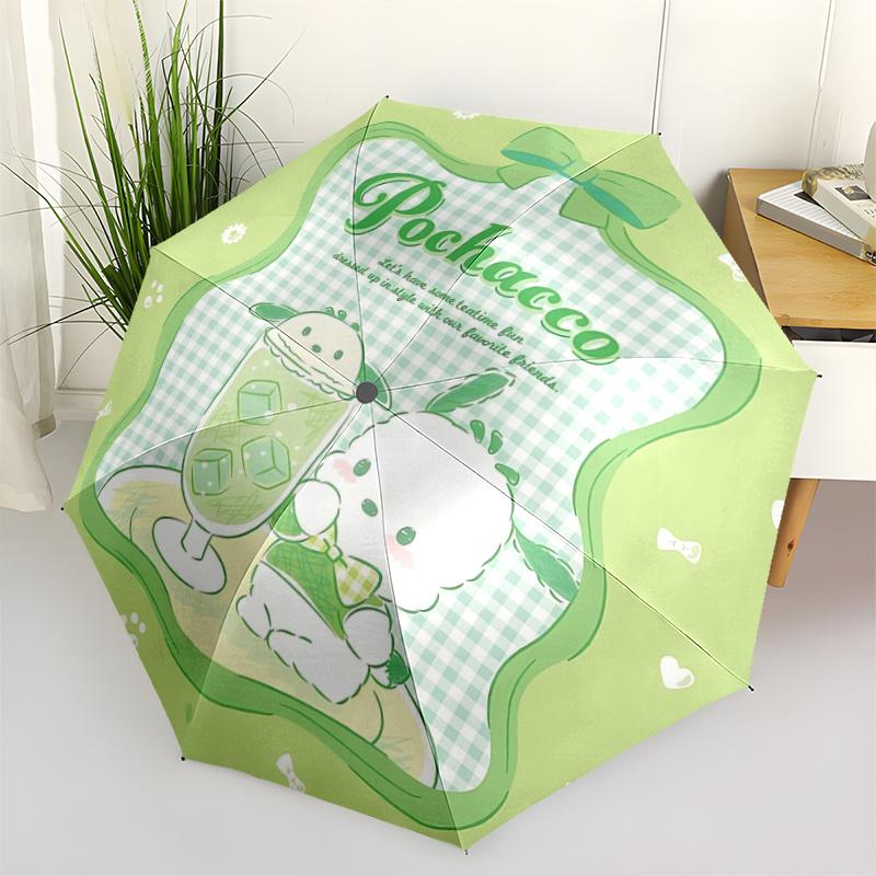 1pc Pochacco Teatime Fun Automatic Folding Umbrella - Portable 3-Fold Design with 8-Bone Iron Frame, Perfect for Outdoor Use, Festive Gifts, Fans, Tra