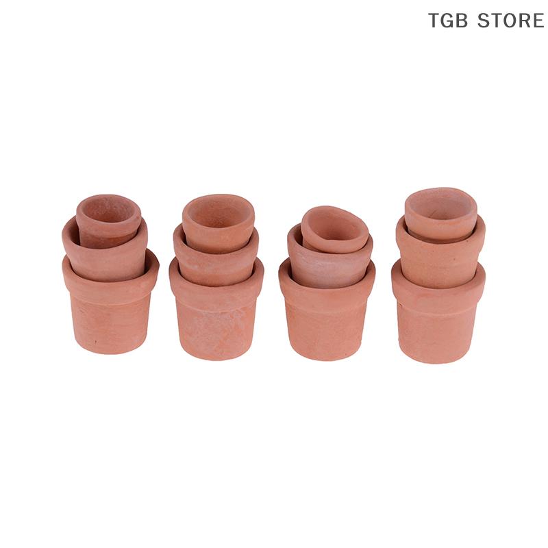 12Pcs/Set 1:12 Miniature Handmade Red Clay Flower Pot Dollhouse Garden Home