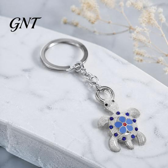 Auspicious Turtle Keychain Rhinestone Flower Keychain, Luxury Alloy Car Key Metal Ring Ring, Pendant for Backpacks Handbag Decoration Holder