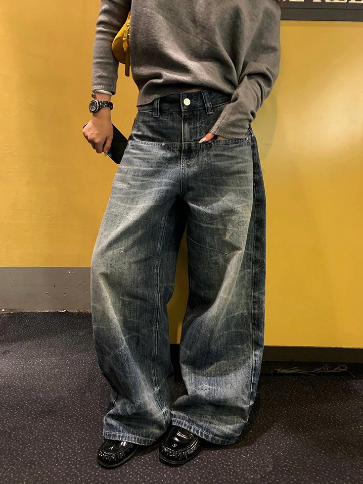 Ice Salt Denim Retro Lightning High-Waisted Slimming Loose Jeans Small джинсовый синий