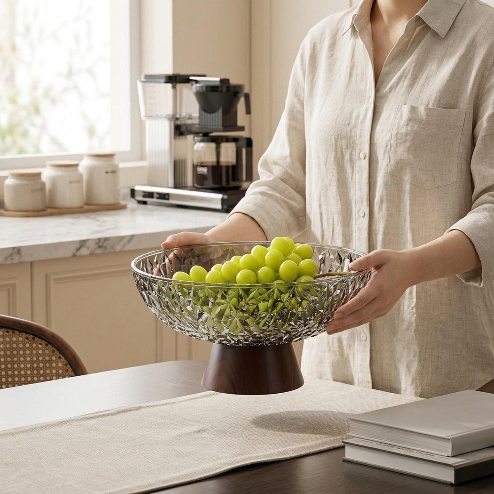 High Base Snack Holder Decorative Bowl Round Shape Fruit Plate Kitchen Fruit Bowls for Modern Home серый