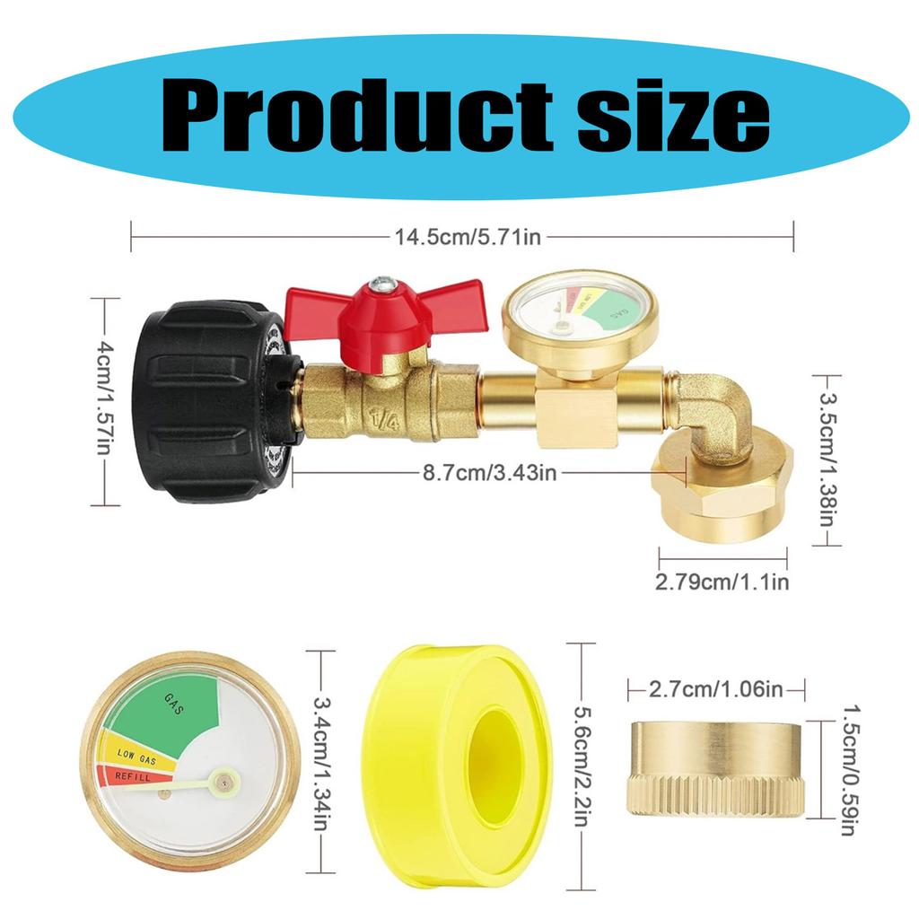 Metal Propanes Connection Quick Connecting Adapter Metal Propanes Fitting with Pressure Gauge for Travel Trailer Grills