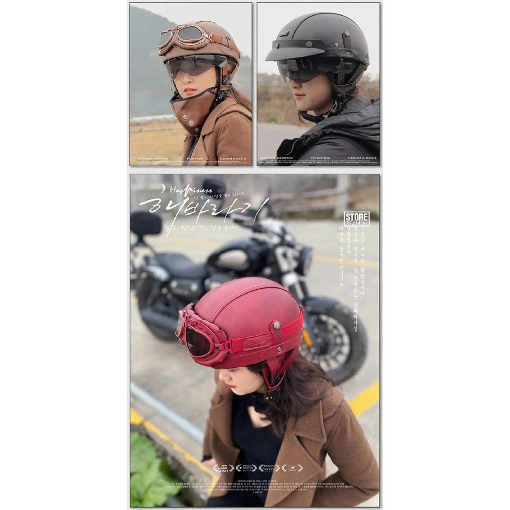 Casco de Moto Retro Certificación DOT Casco de Moto Hombres Mujeres Medio Casco Lente HD Casco Cuatro Estaciones Montar Patinete Capacetes