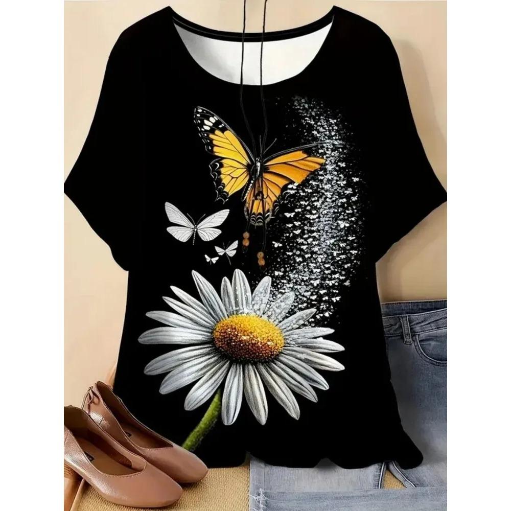 Women's T-shirt 3D Pattern Printed Casual Short Sleeved O-Neck Top Fashionable Street Women's Clothing