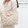 Cute Strawberry Floral Canvas Shoulder Bag for Students with Large Capacity