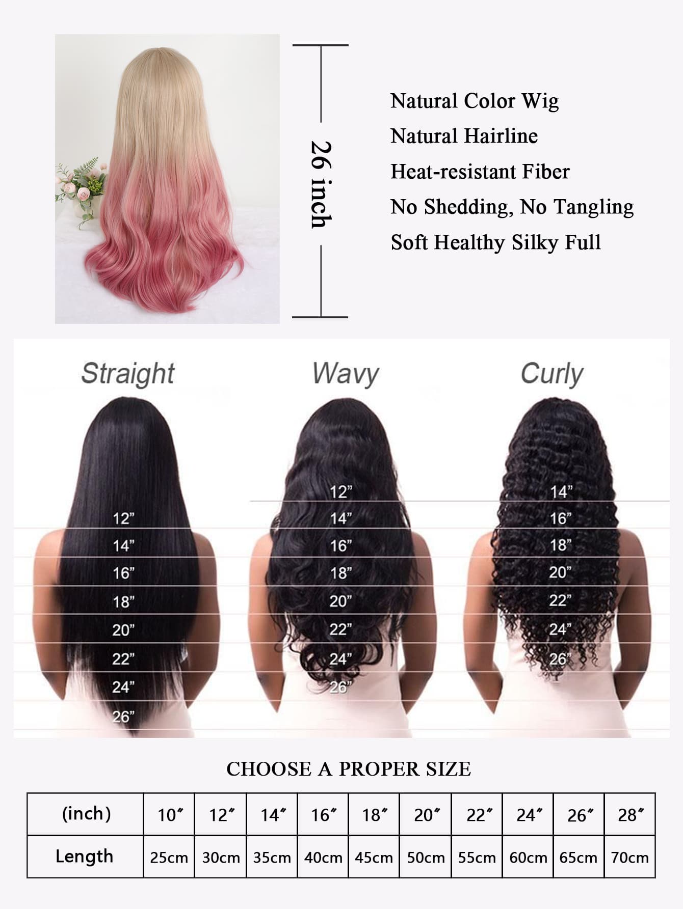 Синтетический длинный волнистый парик 26 дюймов Ombre Gold to Pink для женщин Косплей — фото 7