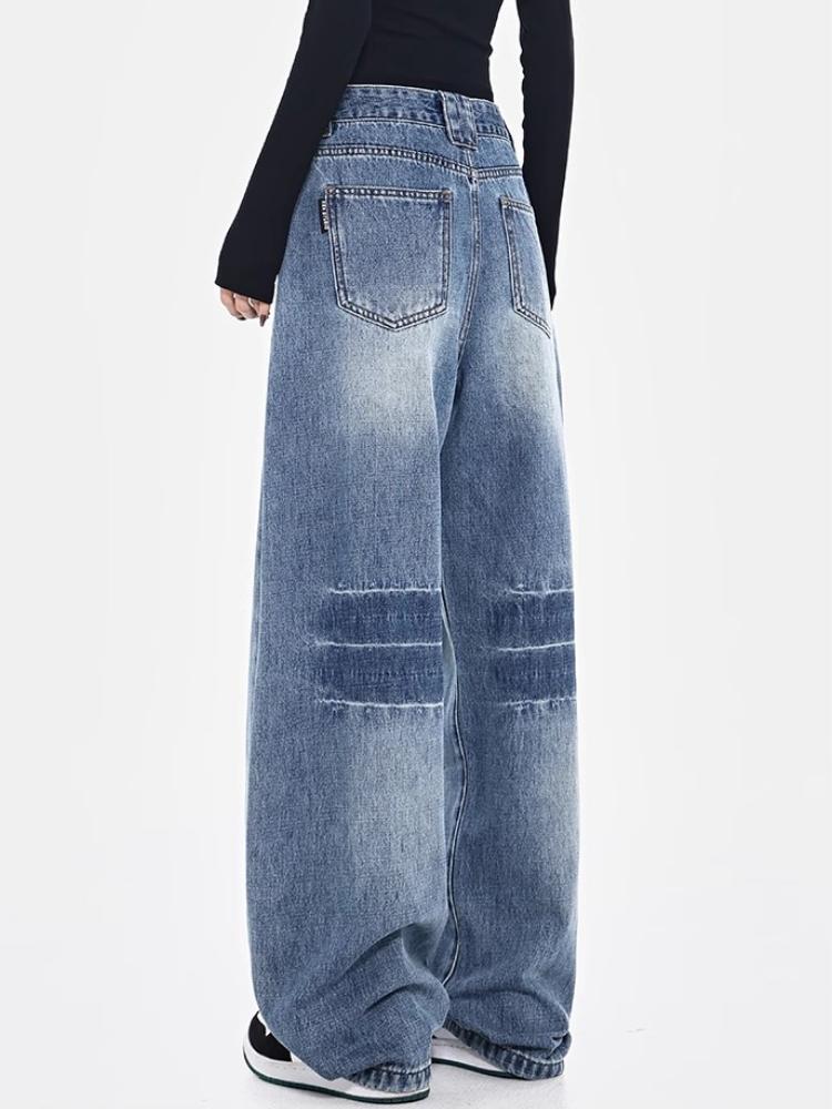 90. léta Modré volné džíny High Street Dámské Americký styl Vintage Wash Kalhoty se širokými nohavicemi Základní Jednoduché Ležérní Módní Volné kalhoty