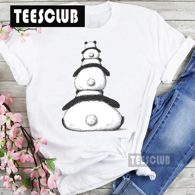Cute Panda Black & White Personalized T-shirt Short-Sleeved round Neck Top for Men And Women Cartoon Bear Design Summer polyeste