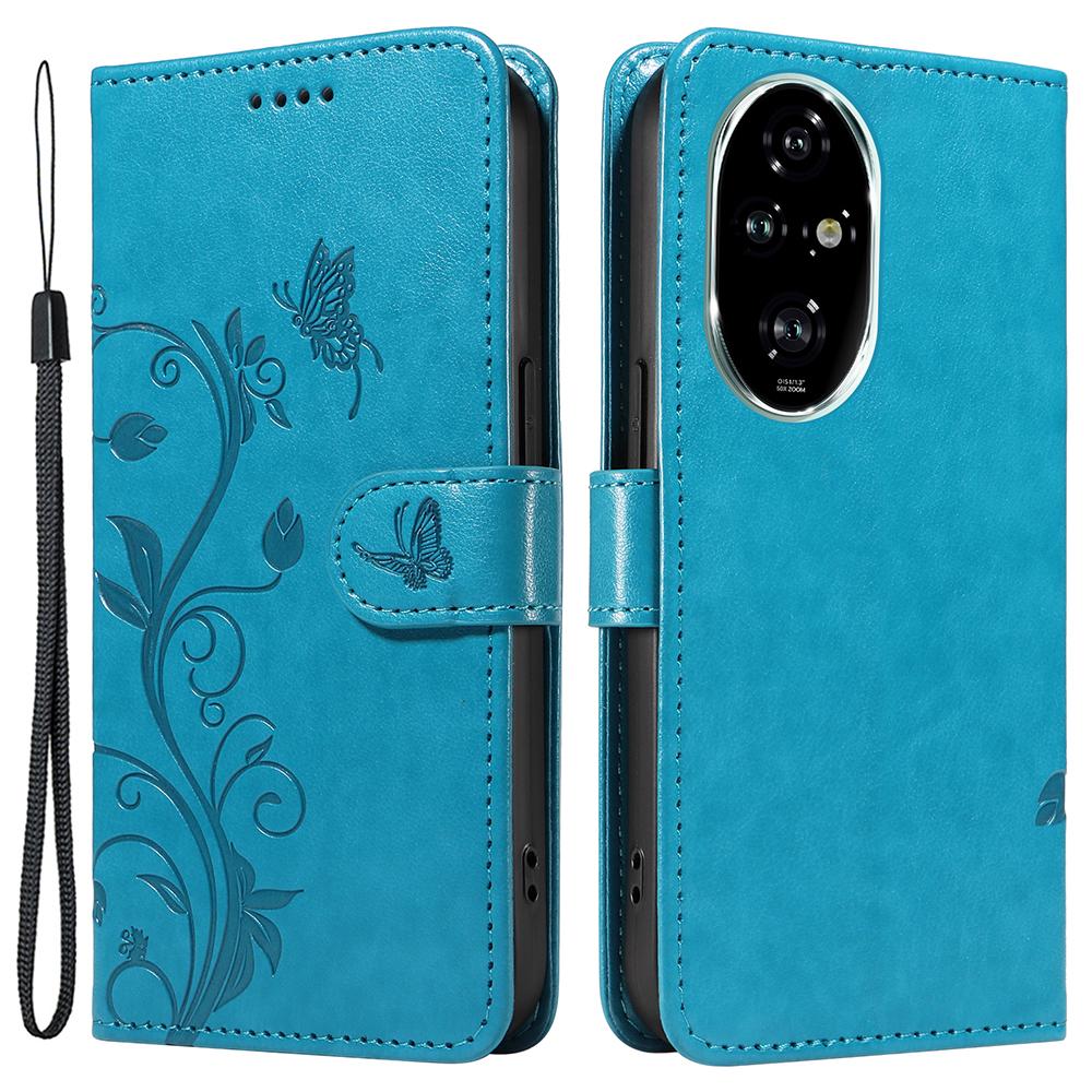 Für Honor 200 Pro 5G PU Lederhüllen Blumenmuster Brieftasche Ständer Handyhülle mit Riemen