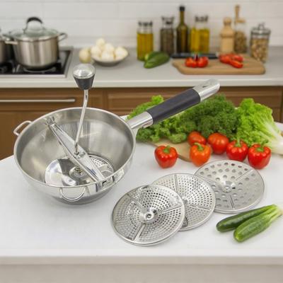Manual Vegetable Mill Stainless Steel Food Mill Strainer Potato Strawberry Jam Masher Grinder with 3 Replaceable Milling Disc