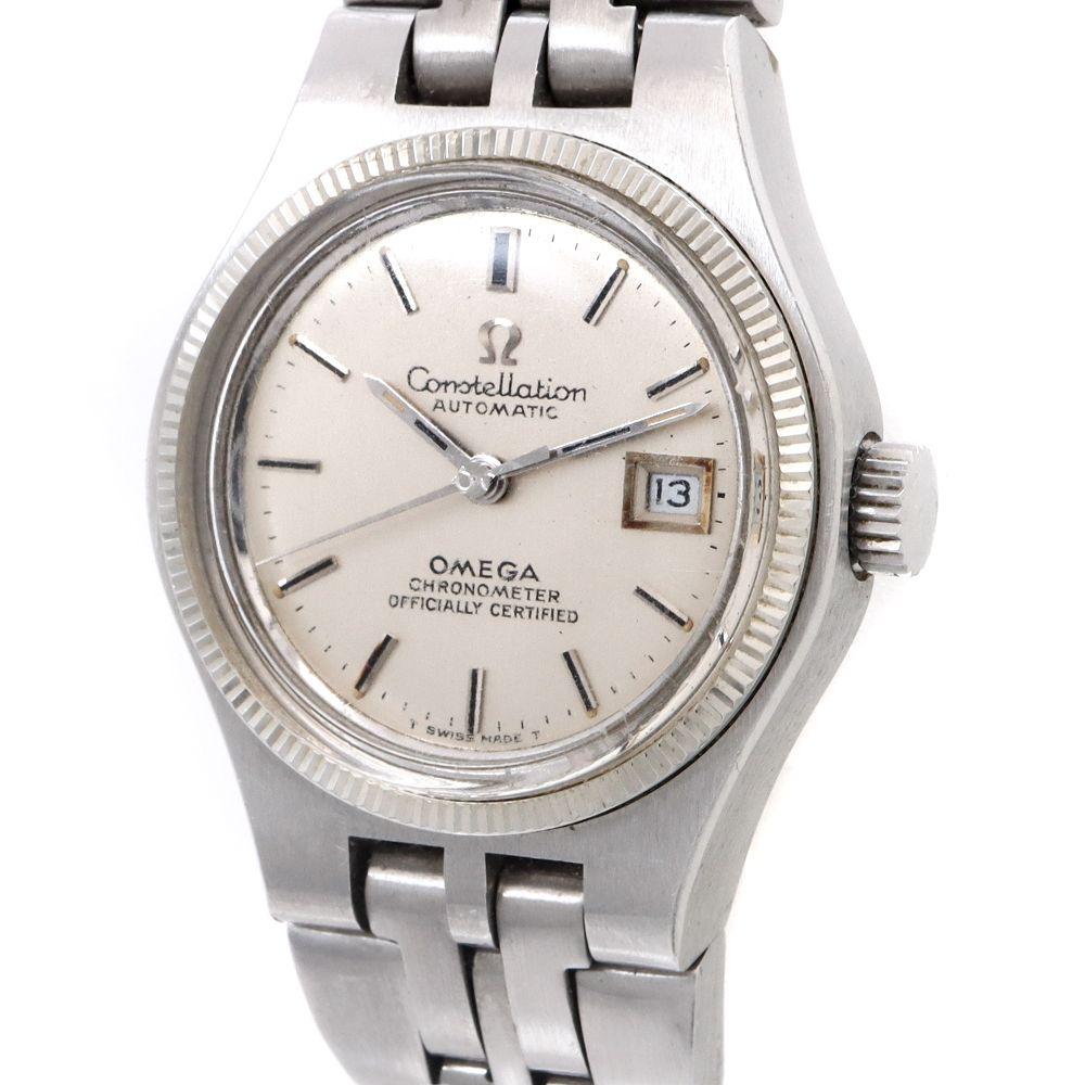 Used OMEGA Constellation Chronometer WG Bezel 568.0017 Cal.685 24 Stone Date Silver K18WG White Gold SS Stainless Steel Ladies Automatic Winding