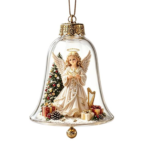Holiday Home Atmosphere Enhancements 3D Christmas Bell Ornament, Winter Scene Clear Decoration with Santa Immersive Wonderland Ornaments Snowman