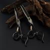 Napson 6" Black Steel Notched Handle Gold Tiger Hairdressing Scissors - Barber Thinning Shears