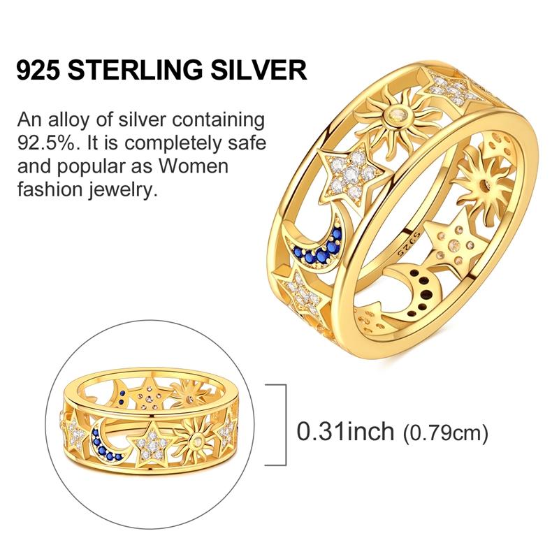 Ring 925 Sterling Silver Sparkling Gold Heart Star Moon Chain Ring For Women Man Girl Wedding Anniversary Part Ring Jewelry Gift
