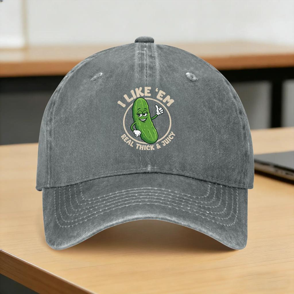 Baseball Cap I Like Em Real Thick and Juicy Funny Pickle Meme Joke Spring Stylish Trucker Hat Sports Sun-Proof Baseball Caps