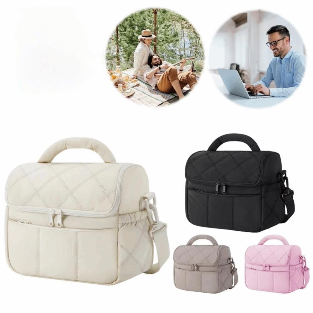Detachable Strap Lunch Tote Quilted Puffer Lunch Storage Multi-functional Thermal Bag  School