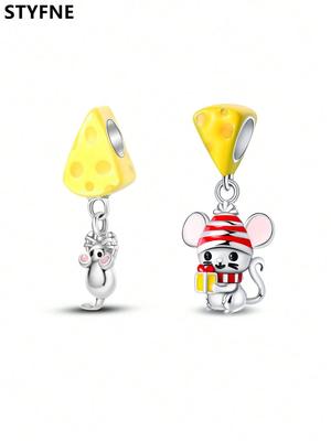 Copper Plated Original Charms Cheese Mouse Beads Fit Bracelet Women'S Jewelry Gift
