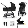 Poussette 4 En 1 Combinée Kinderkraft NEWLY, Avec Siège Auto E Base I-size, Système De Voyage, Légère 7,5 Kg, Plie, Noir