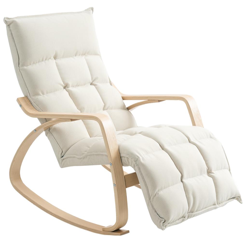 Upholstered Rocking Chair, Relaxation Armchair with Armrests and Steel Frame, for Living Room, Bedroom, Cream White