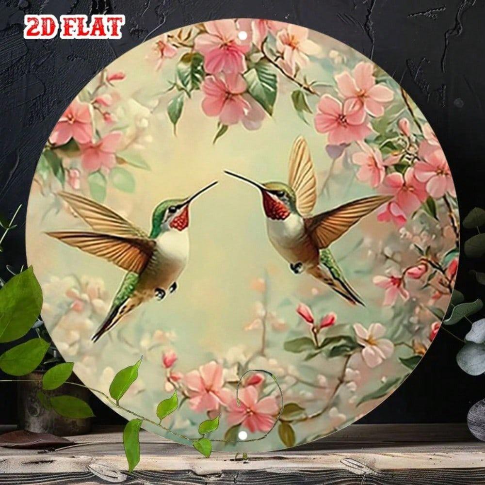 Винтажный Металлический Плакат Круглое Настенное Искусство Колибри Цветок Домашний Декор