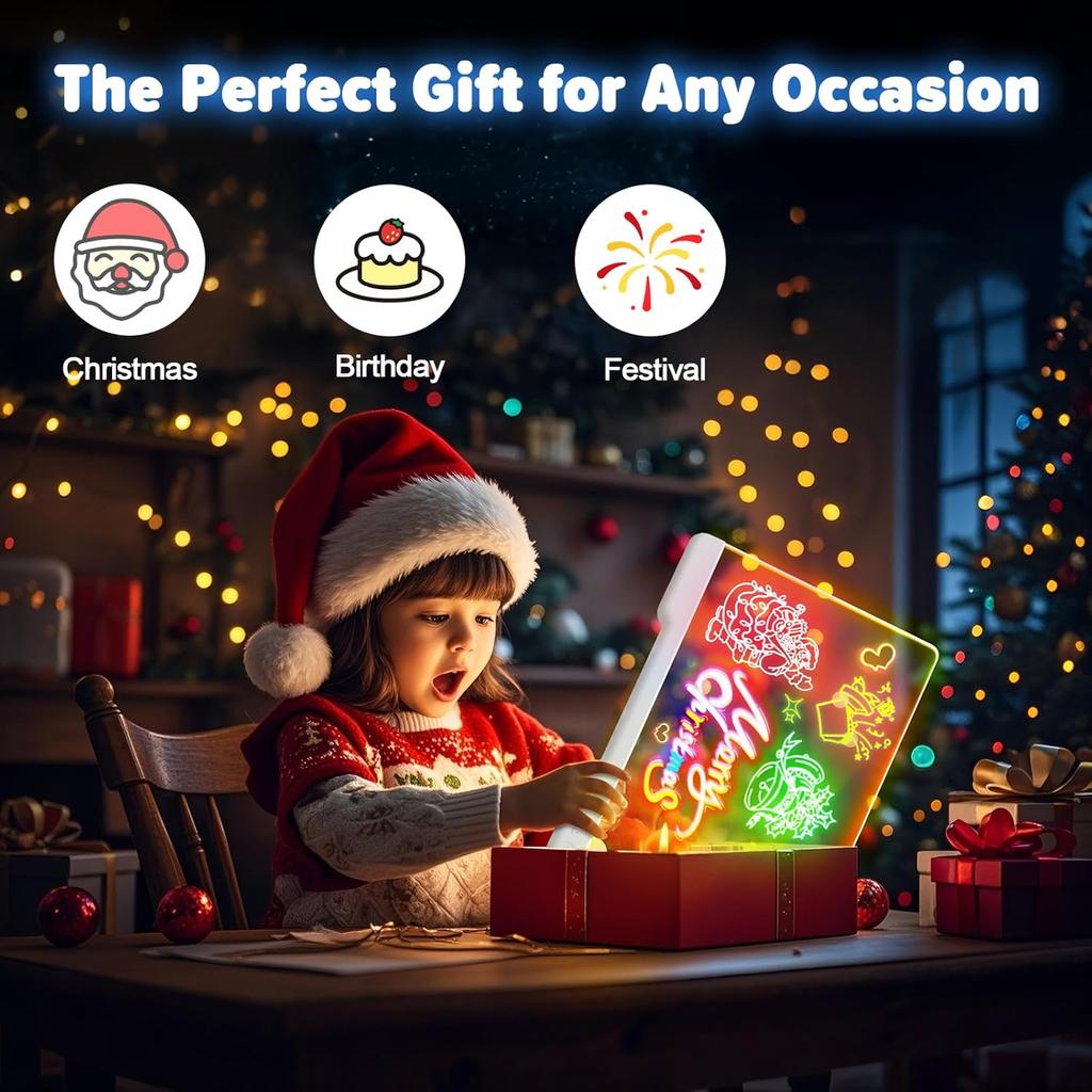 16-Inch Rechargeable Doodle Glow LED Note Board, 7-Color Light Modes, Neon Art Dry Erase Light Up Drawing Pad with Built-in Stand, Sketching Gift Toy