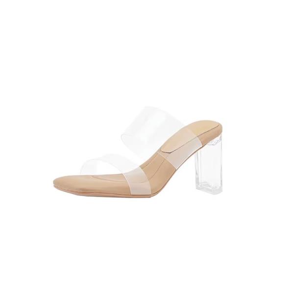 Fashion Women's Genuine Leather Shoes Slippers Casual Transparent Heel Glitter Slides Heeled Mules Pantofle Luxury Jelly High Soft 2025