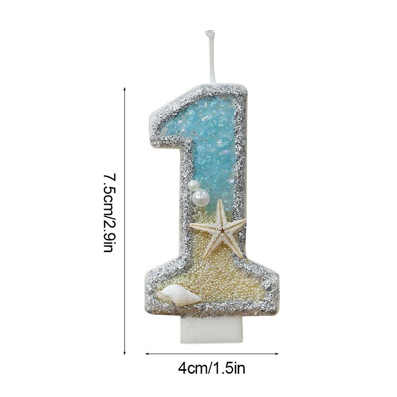 0-9 Digital Glitter Candles Summer Beach Starfish Birthday Cake Decoration Number Mermaid Ocean Themed Party Cake Decor Supplies