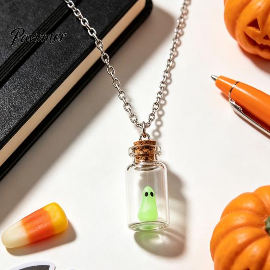 Halloween Party Decoration Ghost in Bottle Necklace, Glow The Dark Surprising Birthday Gift Charm Jewelry, Adopt A Ghost/Cat/Dog Pendant Necklace for