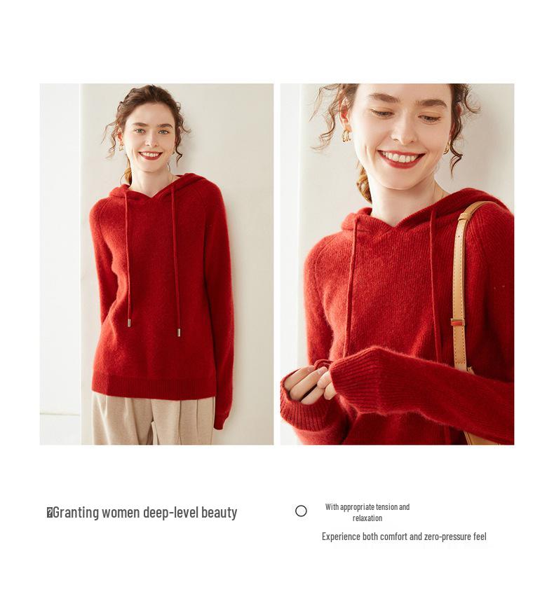 Women's Hooded Cashmere Sweater: Long Sleeve, Thick, Warm, Autumn/Winter Knit, Loose Fit Pullover.