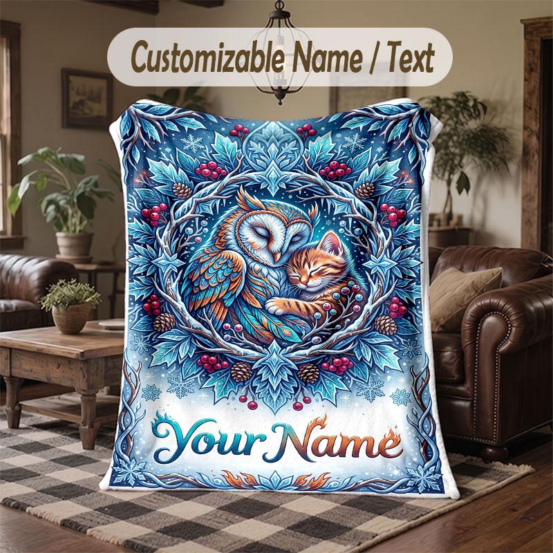 Winter Snow Theme Throw Blanket Custom Name Text Personalized Blanket Soft Cozy Blanket for Home Sofa Bed
