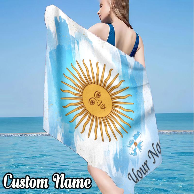 Custom Name Argentina Flag Beach Towel - Soft, Ultra-Absorbent Microfiber, Lightweight, Perfect for Beach, Parties, Travel, Camping