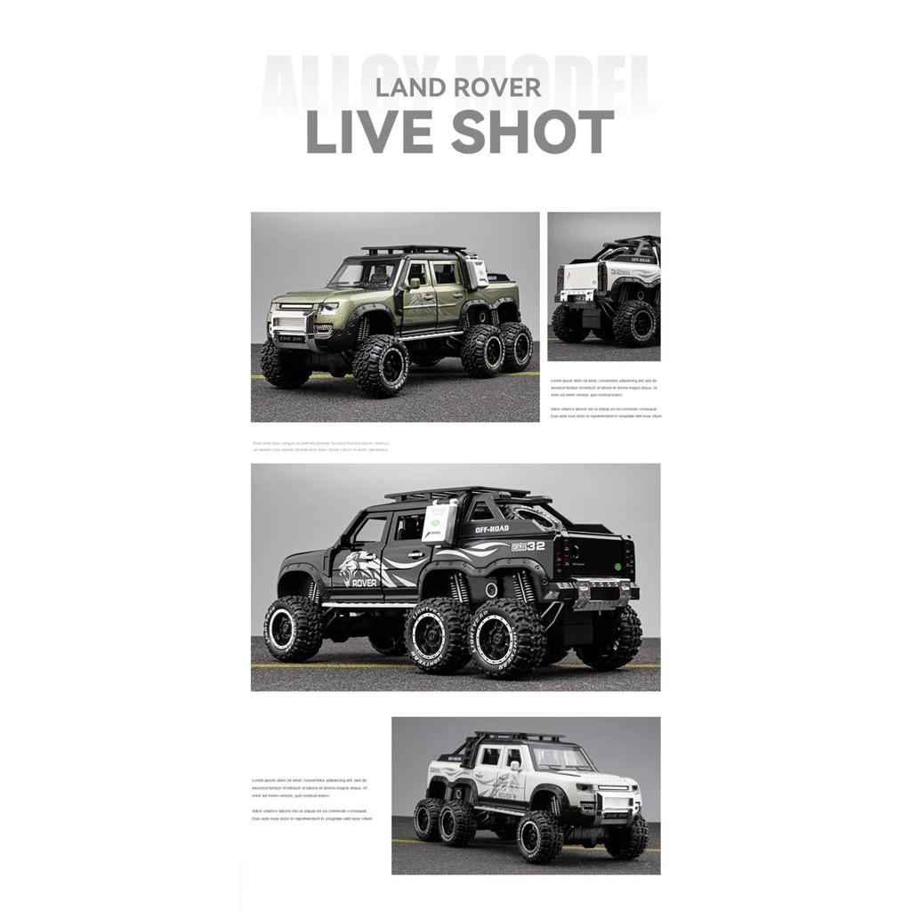 1/24 Land Range Rover Defender Alloy Pickup Car Model Diecasts Metal Off-road Vehicles Car Model Sound Light Childrens Toys Gift