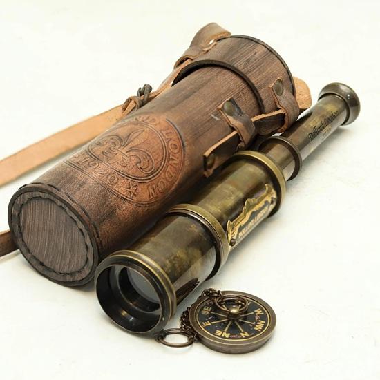 38.1 cm Brass Spyglass Telescope with Leather Case Dollond London 1920 Style Nautical Gift Décor Steampunk Gift