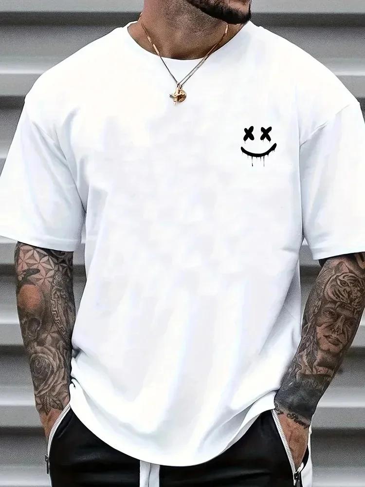 Herren T-Shirt mit lächelndem Aufdruck, lässiges Rundhals-Kurzarm-T-Shirt, hochwertiges und modisches Sommer-T-Shirt 3XL gray