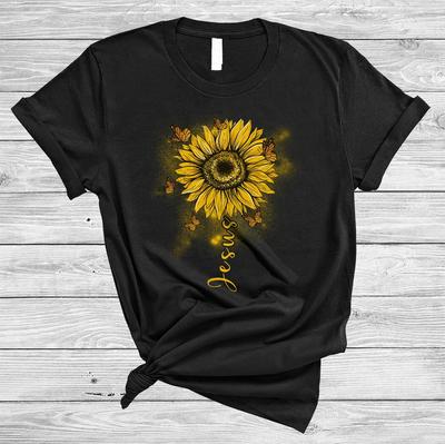 Jesus Cool Niedlich Sonnenblumen Blumen Mit Schmetterlingen Christlich Familie T-Shirt, Tasse