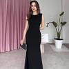 2025 Summer Women's Backless Crew Neck Sleeveless Solid Color Bodycon Dress