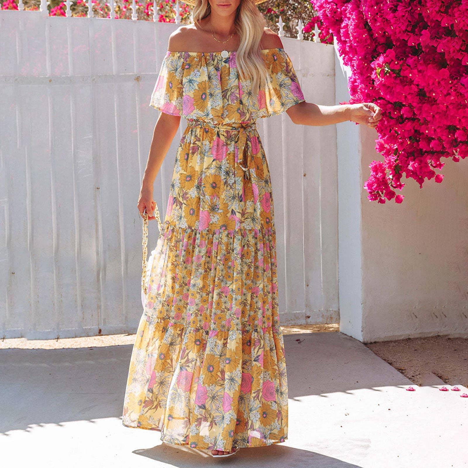 

Модное женское повседневное летнее свободное платье с эластичной талией и принтом на талии XL жёлтый