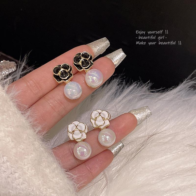 Sterling Silver Bow Gardenia Stud Earrings - Light Luxury Korean Style