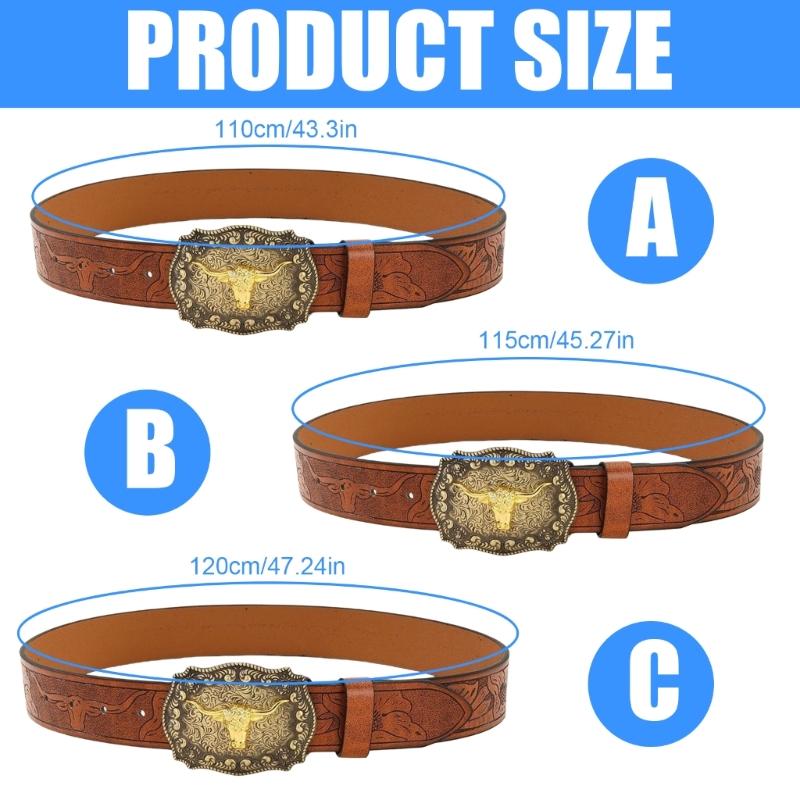 Women Western Belt Engraved Bull Metal Buckle Pants Belt Unisex Cowgirl Belt