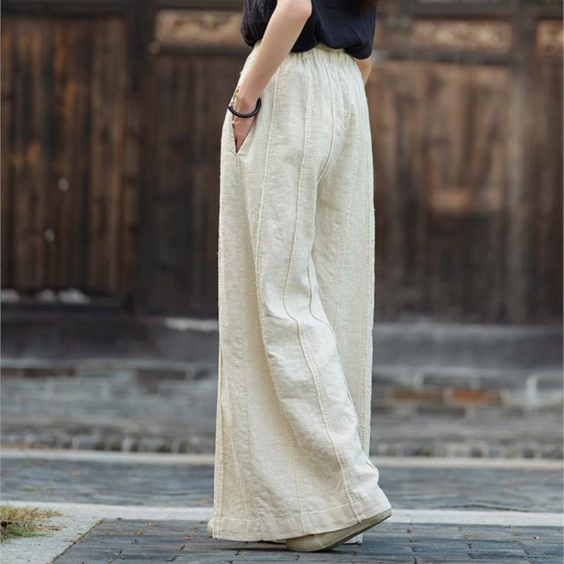 Johnature Pansament pentru femei Pantaloni largi cu talie elastică Pantaloni largi de toamnă Pantaloni largi de culoare solidă