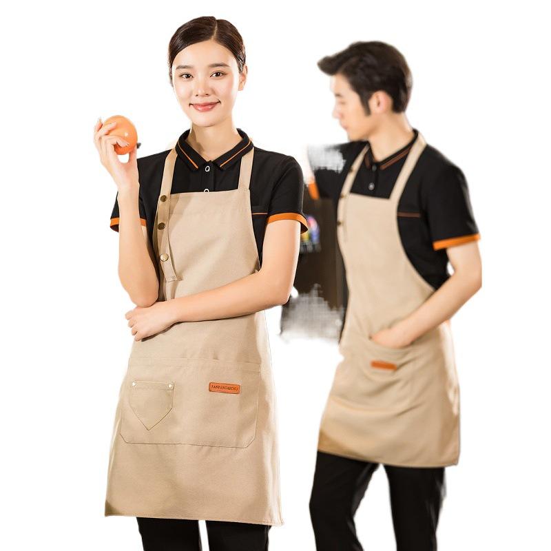 Waterproof Canvas Apron with Stain-Proof Logo for Catering, Milk Tea, and Kitchen Use